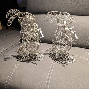 Set of 2 wire rabbit shaped Easter decorations vintage Pottery Barn 3D 8 inches